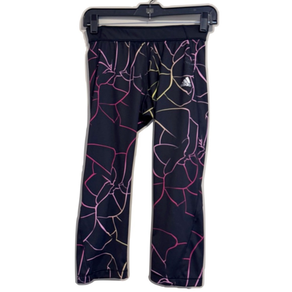 Adidas TechFit Crop Black Leggings Pink Yellow Medium